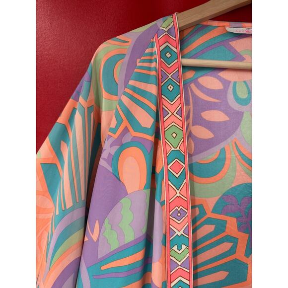 Alice & Trixie 100% Pastel Silk Open Front Kimono Sample Paisley Geo Top Size S - Picture 2 of 15